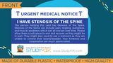 Stenosis of the Spine Assistance Card - 3 Pack